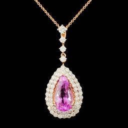 14K Gold 6.62ct Kunzite & 1.69ctw Diamond Pendant