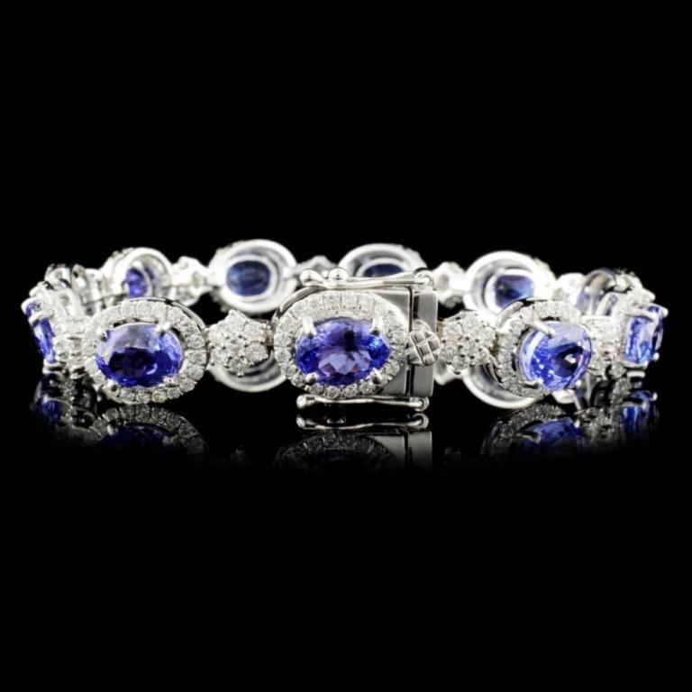 14K Gold 14.59ctw Tanzanite & 3.65ctw Diamond Brac