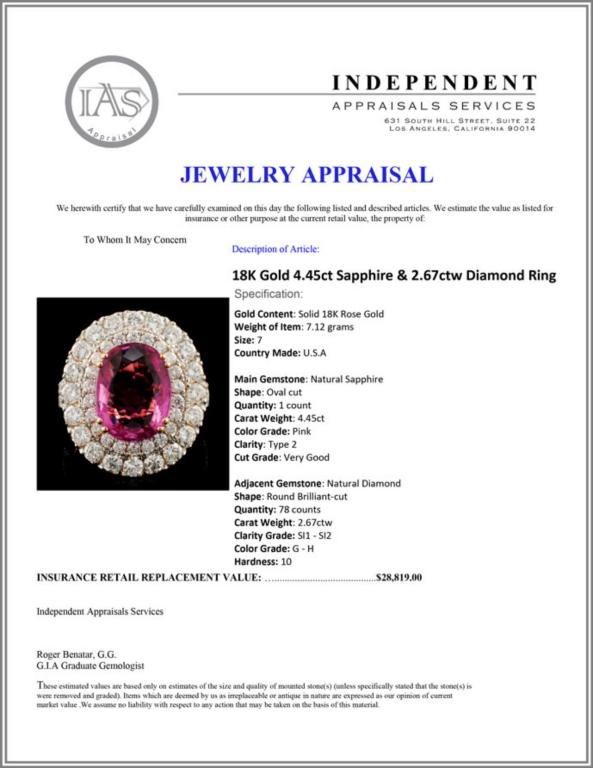 18K Gold 4.45ct Sapphire & 2.67ctw Diamond Ring