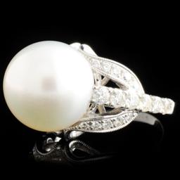 14K Gold 13.00mm Pearl & 1.00ctw Diamond Ring