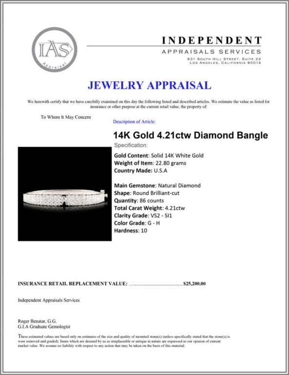 14K Gold 4.21ctw Diamond Bangle