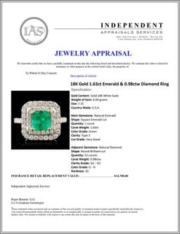 18K Gold 1.63ct Emerald & 0.98ctw Diamond Ring