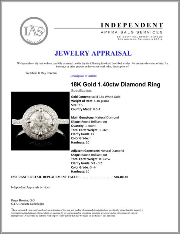 18K Gold 1.40ctw Diamond Ring