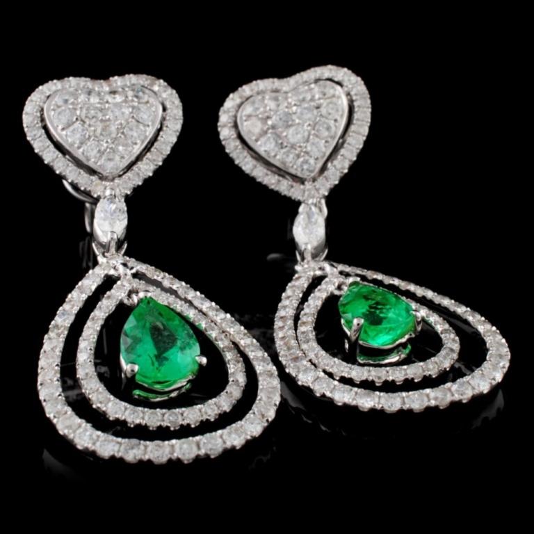 18K White Gold 1.29ct Emerald & 2.30ct Diamond Ear