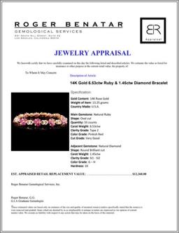 14K Gold 6.53ctw Ruby & 1.45ctw Diamond Bracelet