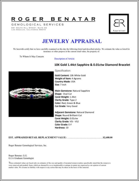10K Gold 1.44ct Sapphire & 0.01ctw Diamond Bracele