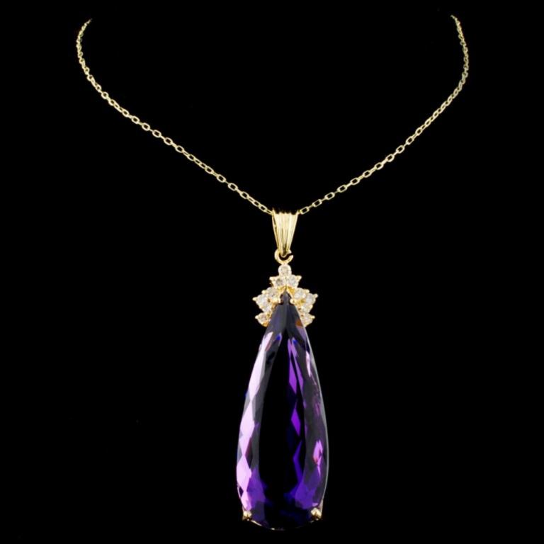 14K Gold 24.37ct Amethyst & 0.30ctw Diamond Pendan