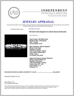 18K Gold 4.02ct Sapphire & 2.02ctw Diamond Bracele