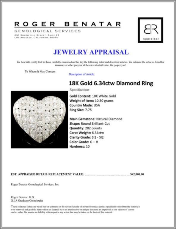 18K Gold 6.34ctw Diamond Ring