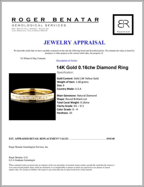 14K Gold 0.16ctw Diamond Ring