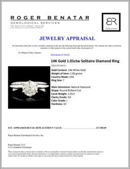 14K Gold 1.01ctw Solitaire Diamond Ring