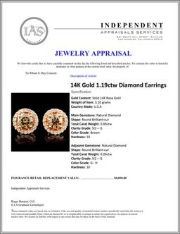 14K Gold 1.19ctw Diamond Earrings