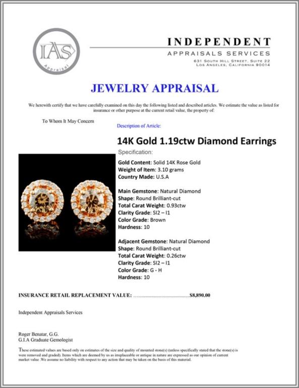 14K Gold 1.19ctw Diamond Earrings