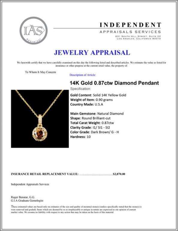 14K Gold 0.87ctw Diamond Pendant