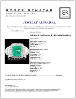 18K Gold 2.13ct Emerald & 1.11ctw Diamond Ring