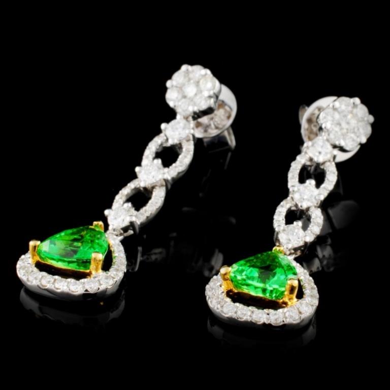 18K Gold 1.82ctw Tsavorite & 1.01ctw Diamond Earri