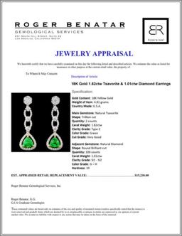 18K Gold 1.82ctw Tsavorite & 1.01ctw Diamond Earri