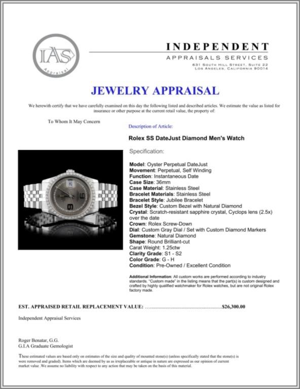 Rolex SS DateJust Diamond 36mm Watch