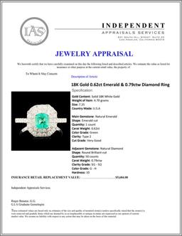 18K Gold 0.62ct Emerald & 0.79ctw Diamond Ring