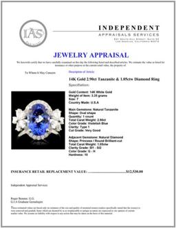 14K Gold 2.90ct Tanzanite & 1.05ctw Diamond Ring