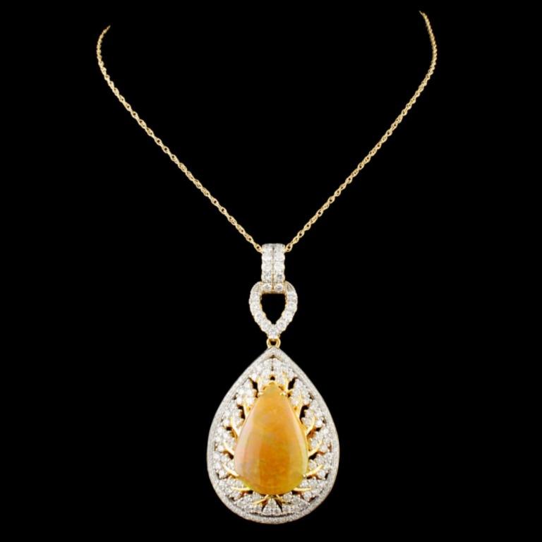 18K Gold 7.28ct Opal & 1.88ctw Diamond Pendant