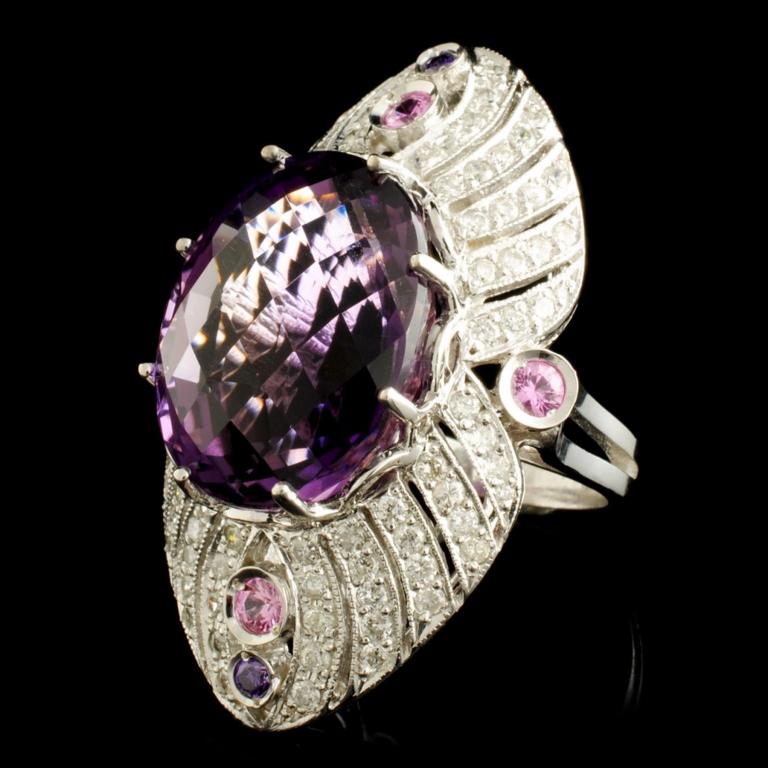 14K Gold 25.88ct Amethyst & 1.65ctw Diamond Ring