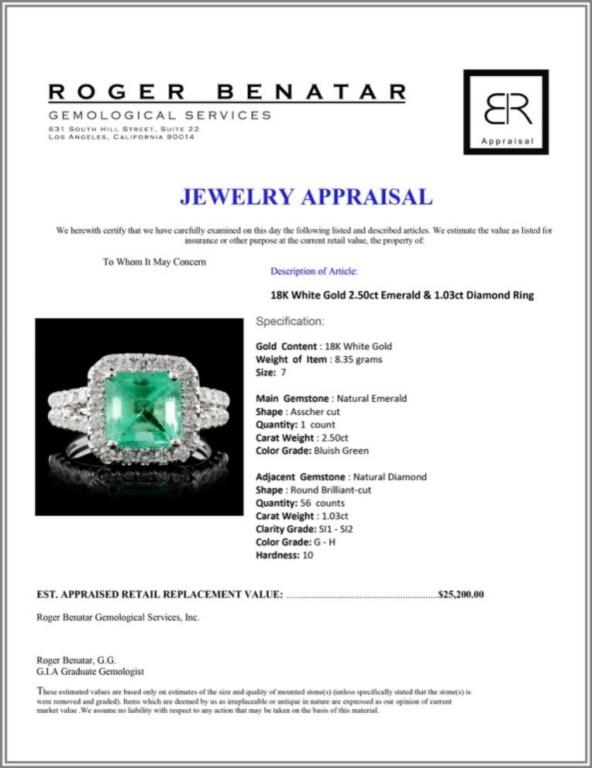 18K White Gold 2.50ct Emerald & 1.03ct Diamond Rin