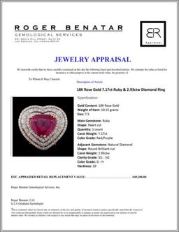 18K Rose Gold 7.17ct Ruby & 2.93ctw Diamond Ring