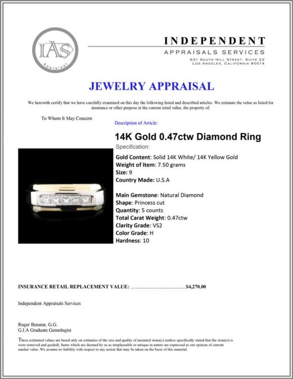 14K Gold 0.47ctw Diamond Ring