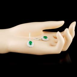 18K Gold 2.25ct Emerald & 2.28ctw Diamond Earrings