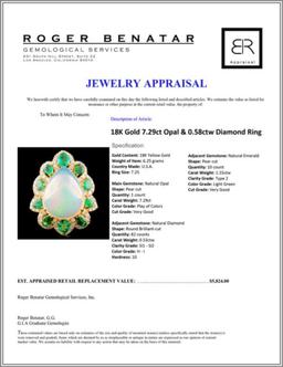 18K Gold 7.29ct Opal & 0.58ctw Diamond Ring