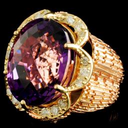 14K Gold 22.59ct Amethyst & 0.80ctw Diamond Ring