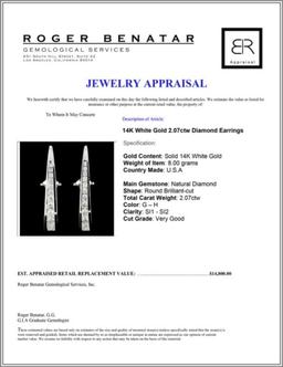 14K White Gold 2.07ctw Diamond Earrings