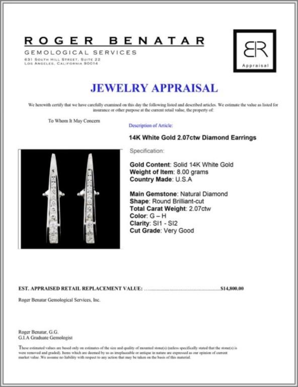 14K White Gold 2.07ctw Diamond Earrings