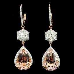 14K Gold 7.51ct Morganite & 0.94ct Diamond Earring