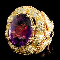 14K Gold 14.11ct Amethyst & 2.00ctw Diamond Ring