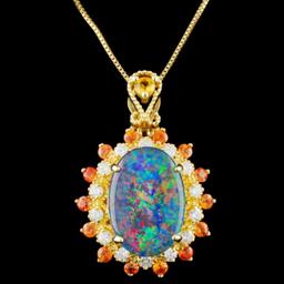 14K Gold 2.50ct Opal & 0.35ctw Diamond Pendant