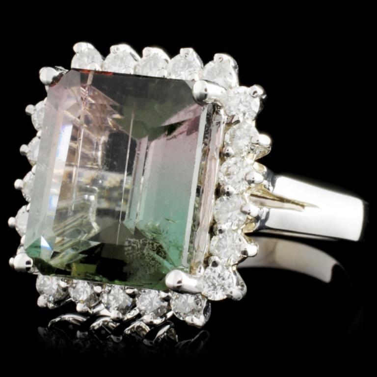 14K Gold 7.21ct Tourmaline & 0.85ctw Diamond Ring