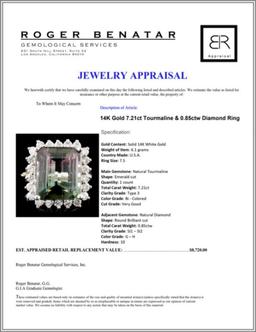 14K Gold 7.21ct Tourmaline & 0.85ctw Diamond Ring