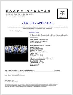 14K Gold 21.42ct Tanzanite & 1.65ctw Diamond Brace