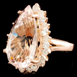 14K Gold 11.27ct Morganite & 1.18ctw Diamond Ring