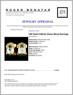 14K Gold 2.60ctw Green Beryl Earrings