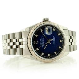 Rolex 36MM SS & 18K DateJust Blue Vignette Diamond