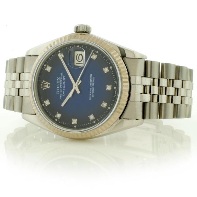 Rolex 36MM SS & 18K DateJust Blue Vignette Diamond