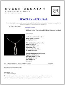 14K Gold 8.03ct Tourmaline & 0.92ctw Diamond Penda