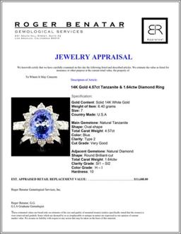 14K Gold 4.57ct Tanzanite & 1.64ctw Diamond Ring