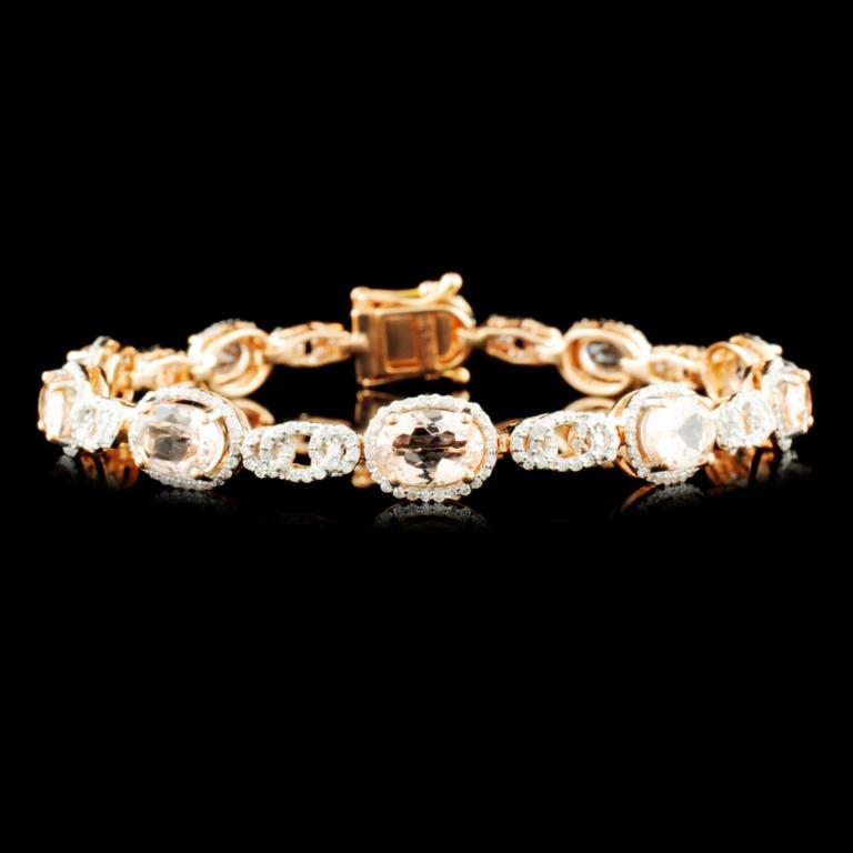 14K Gold 6.95ct Morganite & 1.25ctw Diamond Bracel