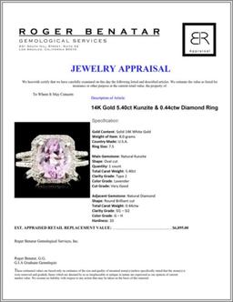 14K Gold 5.40ct Kunzite & 0.44ctw Diamond Ring