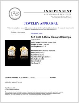 14K Gold 0.56ctw Diamond Earrings