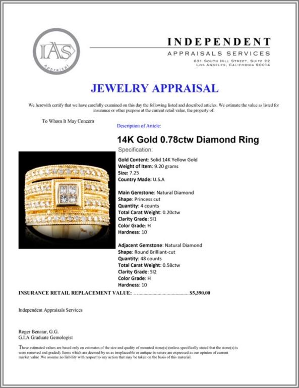 14K Gold 0.78ctw Diamond Ring